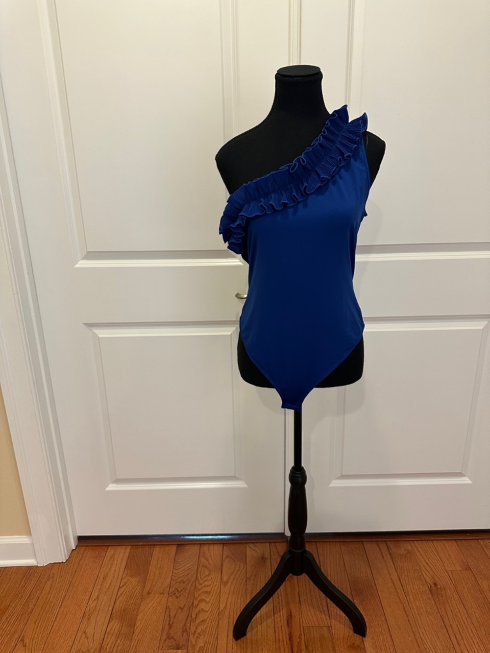 H&M Navy Blue One-Shoulder Ruffle Bodysuit